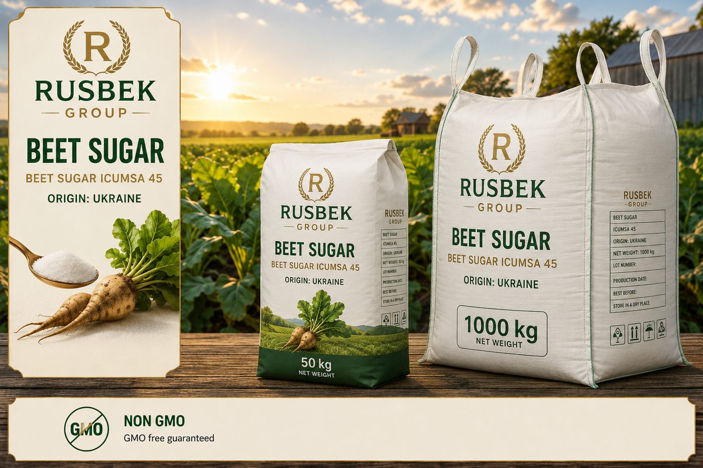Rusbek Group pancar şekeri, 50kg torba ve 1000kg büyük torba