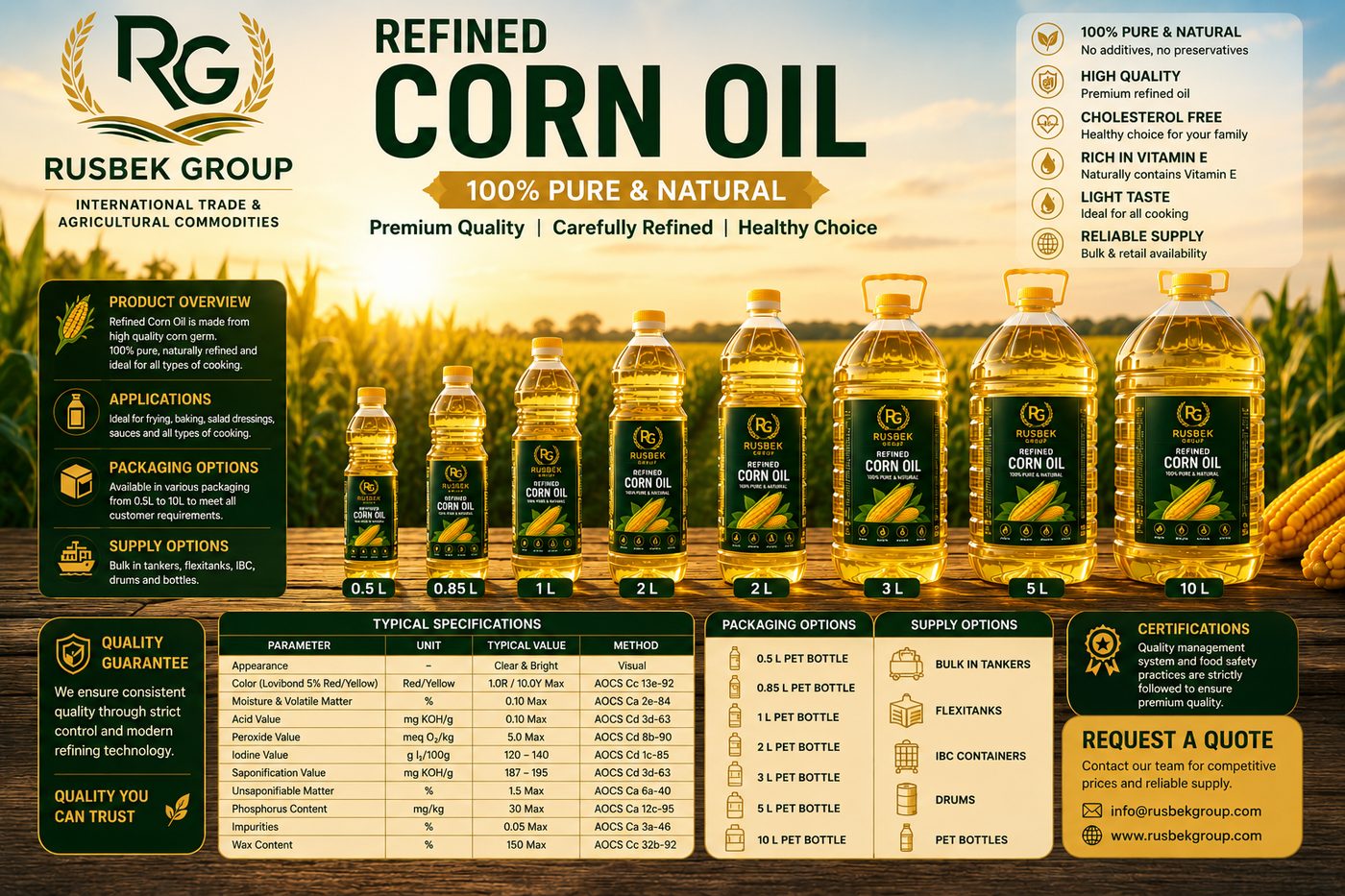 Rusbek Group mısır yağı şişeleri