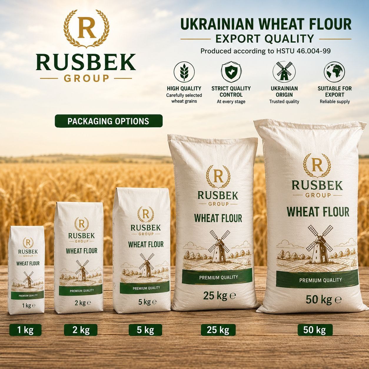 Rusbek Group buğday unu ambalajı, Ukrayna menşeli